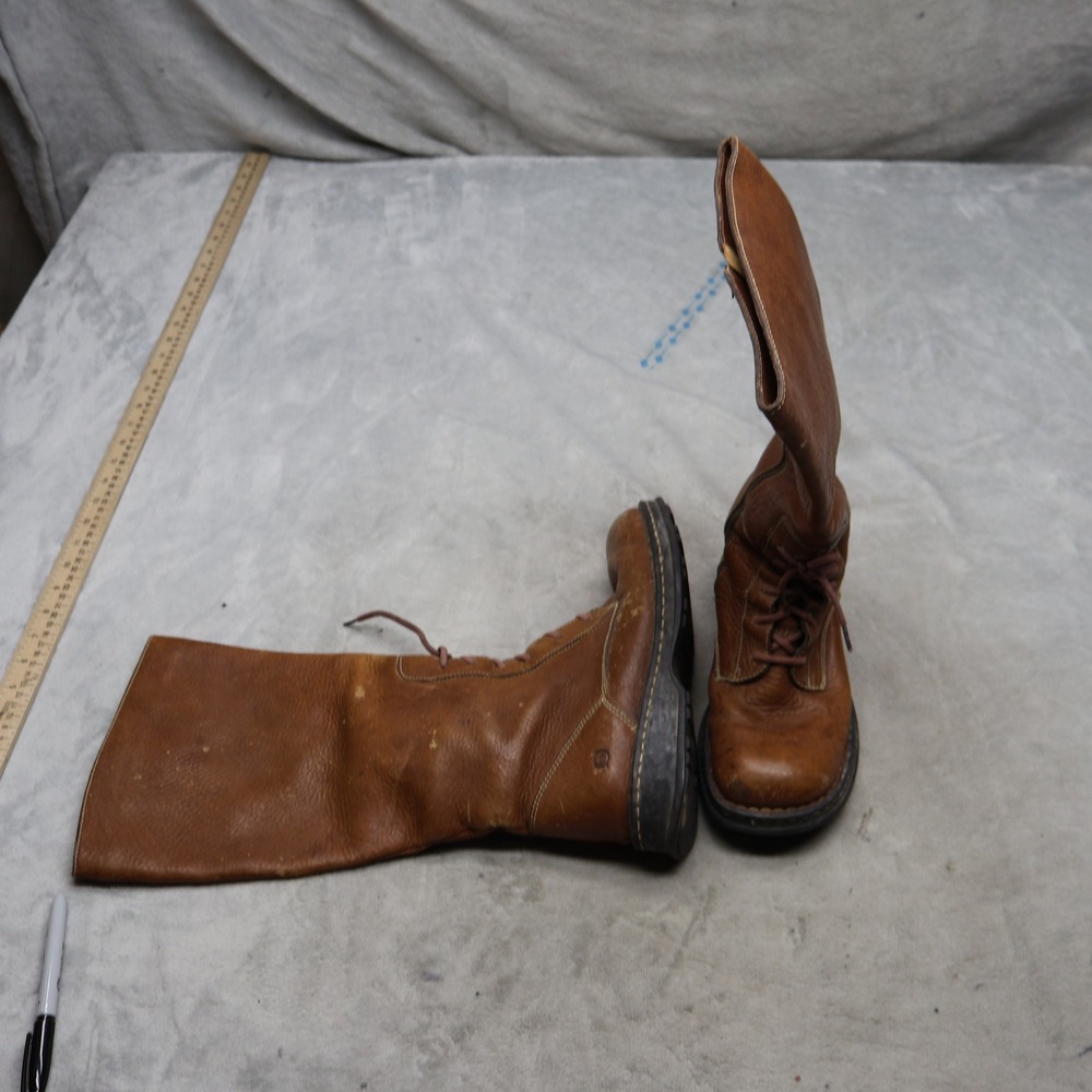 Born Women 10 Tall Boots Brown Leather Lace Up Side Zip Rugged Classic Work EU42